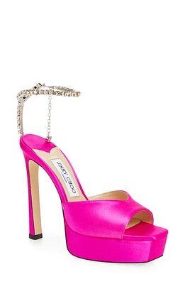 Jimmy Choo Saeda Crystal Ankle Strap Peep Toe Sandal Fuchsia/Crystal at Nordstrom,