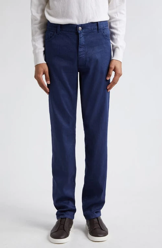 ZEGNA Roccia Stretch Cotton & Linen Pants Blu Ciano at Nordstrom,