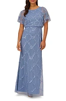 Adrianna Papell Beaded Flutter Sleeve Sheath Gown in French Blue at Nordstrom, Size 22W