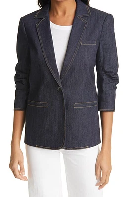 Cinq à Sept Khloe Ruched Sleeve Denim Blazer Indigo at Nordstrom,