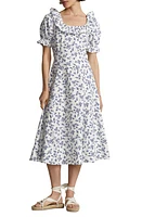 Polo Ralph Lauren Floral Print Ruffle Linen Dress in Blue Scarf Print at Nordstrom, Size 10