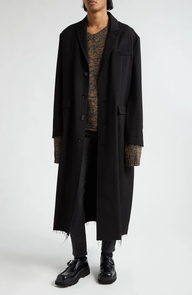 Undercover Fray Hem Longline Wool Coat in Black at Nordstrom, Size 2