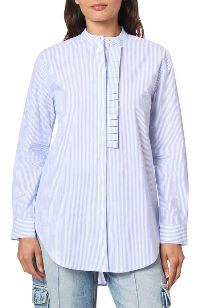 Scotch & Soda Ruffle Placket Oversize Button-Up Shirt Mystic Blue And White Stripes at Nordstrom, Us