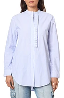 Scotch & Soda Ruffle Placket Oversize Button-Up Shirt Mystic Blue And White Stripes at Nordstrom, Us