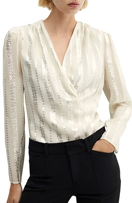 MANGO Floral Metallic Long Sleeve Top Ecru at Nordstrom,