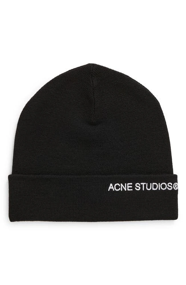 Acne Studios Embroidered Logo Wool Blend Beanie in Black at Nordstrom