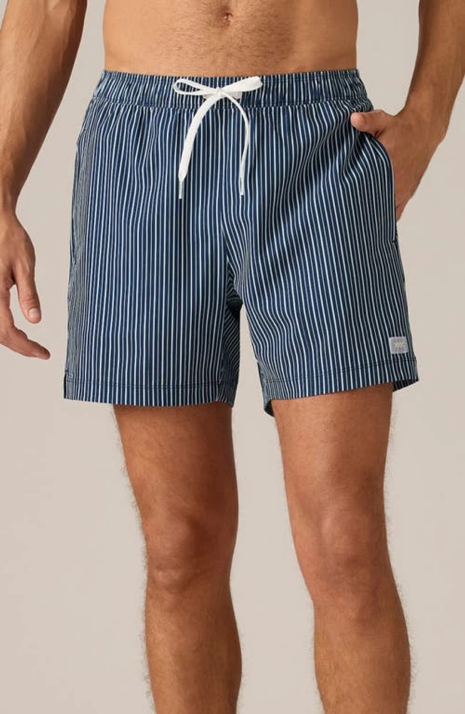 Rhone RR Swim Trunks Navy/White/Blue Glass Stripe at Nordstrom,