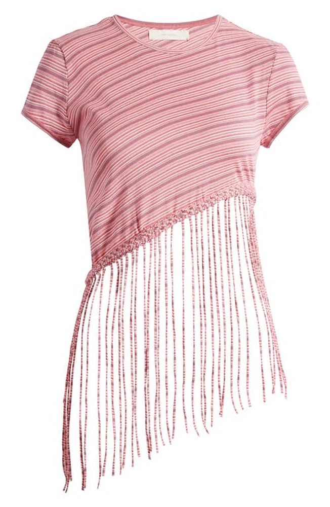 Faithfull the Brand Maceio Stripe Fringe T-Shirt Vermillion/Khaki at Nordstrom,