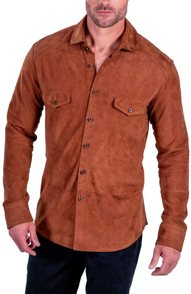 Comstock & Co. Bannock Suede Button-Up Shirt Rust at Nordstrom,