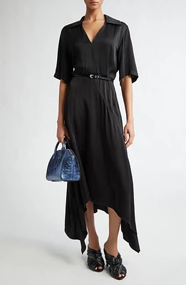 Givenchy Voyou Belted Satin Midi Dress Black at Nordstrom, Us