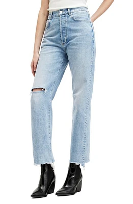 AllSaints Edie Ripped High Waist Straight Leg Jeans Light Indigo at Nordstrom,