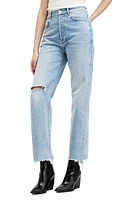 AllSaints Edie Ripped High Waist Straight Leg Jeans Light Indigo at Nordstrom,