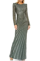 Mac Duggal Sequin Stripe Long Sleeve Sheath Gown at Nordstrom,