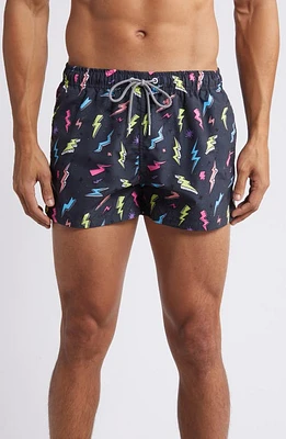 Boardies Zaps Neon Shortie Swim Trunks Black at Nordstrom,