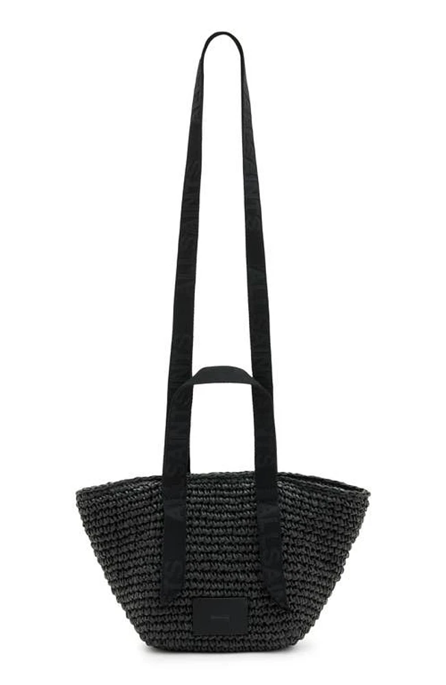 AllSaints Celayne Straw Mini Tote in Black at Nordstrom