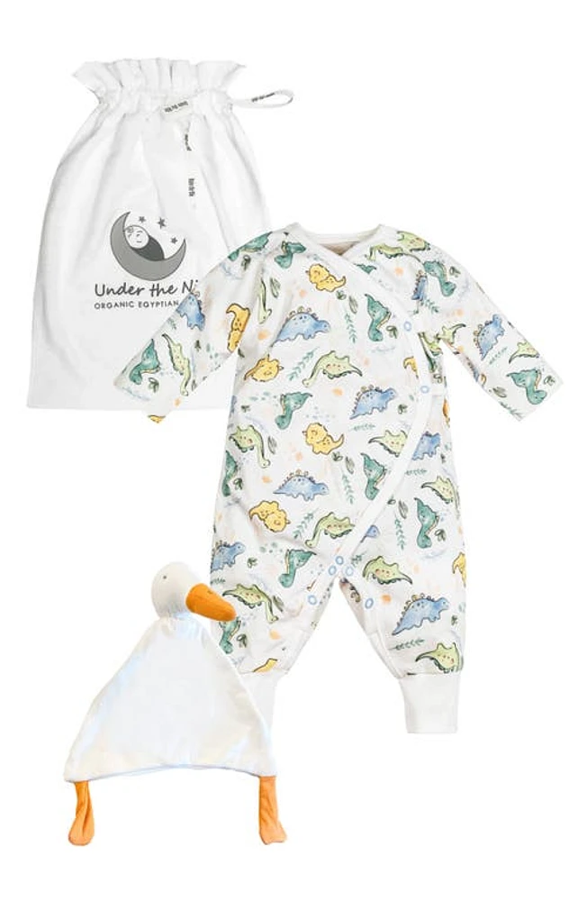 Under the Nile Dino Organic Cotton One-Piece Pajamas & Toy Set in Multi at Nordstrom