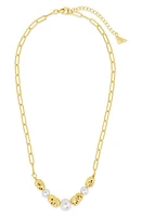 Sterling Forever Sylvie Cultured Pearl Paper Clip Chain Necklace in Gold at Nordstrom