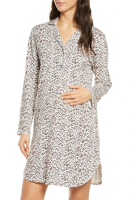 Belabumbum Luxe Animal Print Maternity/Nursing Nightshirt in Leopard Print at Nordstrom, Size X-Large