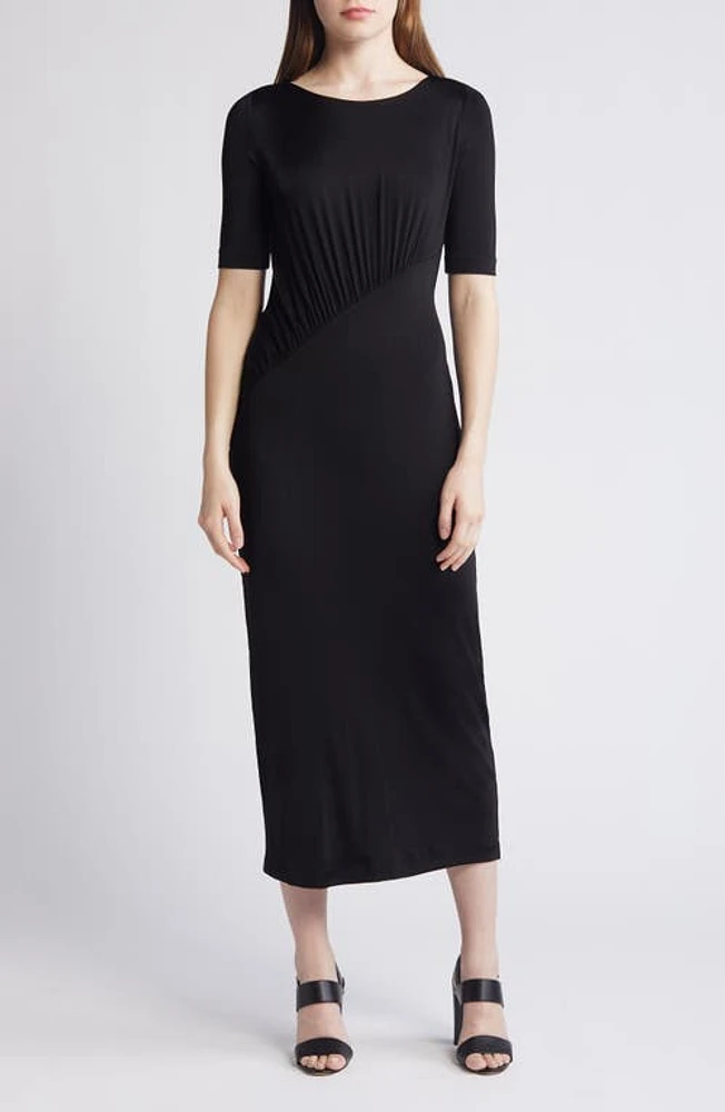 BOSS Etalicy Short Sleeve Midi Dress Black at Nordstrom,