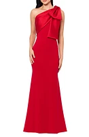 Betsy & Adam Bow One-Shoulder Crepe Mermaid Gown at Nordstrom,