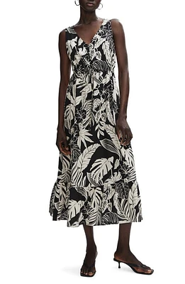 MANGO Floral Drawstring Waist Midi Dress in Black at Nordstrom, Size 4