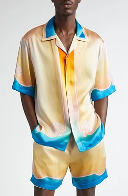 Casablanca Scallop Border Print Silk Satin Camp Shirt L'arc Colore at Nordstrom,