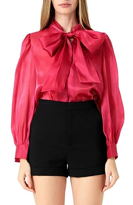 Endless Rose Organza Bow Tie Shirt Fuchsia at Nordstrom, Regular