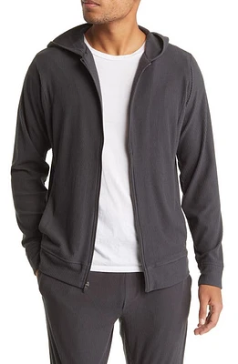 Tommy John Brushed Full Zip Rib Hooded Jacket in Phantom at Nordstrom, Size Small