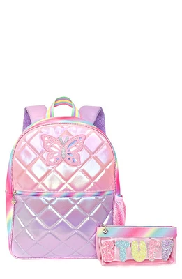 OMG Accessories Kids' Quilted Butterfly Backpack & Stuff Pouch Set in Bubble Gum at Nordstrom