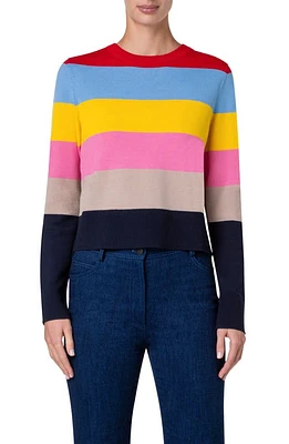 Akris punto Colorblock Stripe Crewneck Sweater Blue Multicolor at Nordstrom,