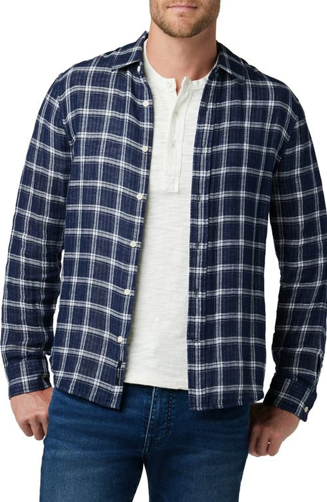 Joe's Oliver Plaid Double Face Cotton Button-Up Shirt True Navy at Nordstrom,