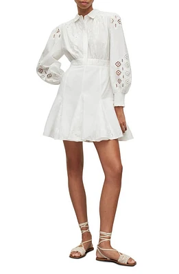 AllSaints Keeley Broderie Long Sleeve Dress Chalk White at Nordstrom,