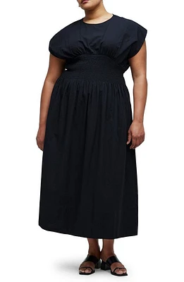 Madewell Stripe Smocked Waist Seersucker Midi Dress in True Black at Nordstrom, Size 3X