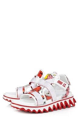 Christian Louboutin x Shun Sudo Summer Loubishark Button Flower Sandal White/Multi at Nordstrom,