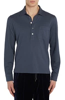 TOM FORD Long Sleeve Silk & Cotton Piqué Pocket Polo Dark Blue at Nordstrom, Us