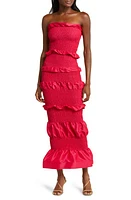 ORIRE Nama Smocked Ruffle Strapless Maxi Dress Fuschia at Nordstrom,