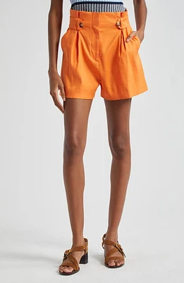 Veronica Beard Franzi Paperbag Waist Linen Blend Shorts Orange at Nordstrom,