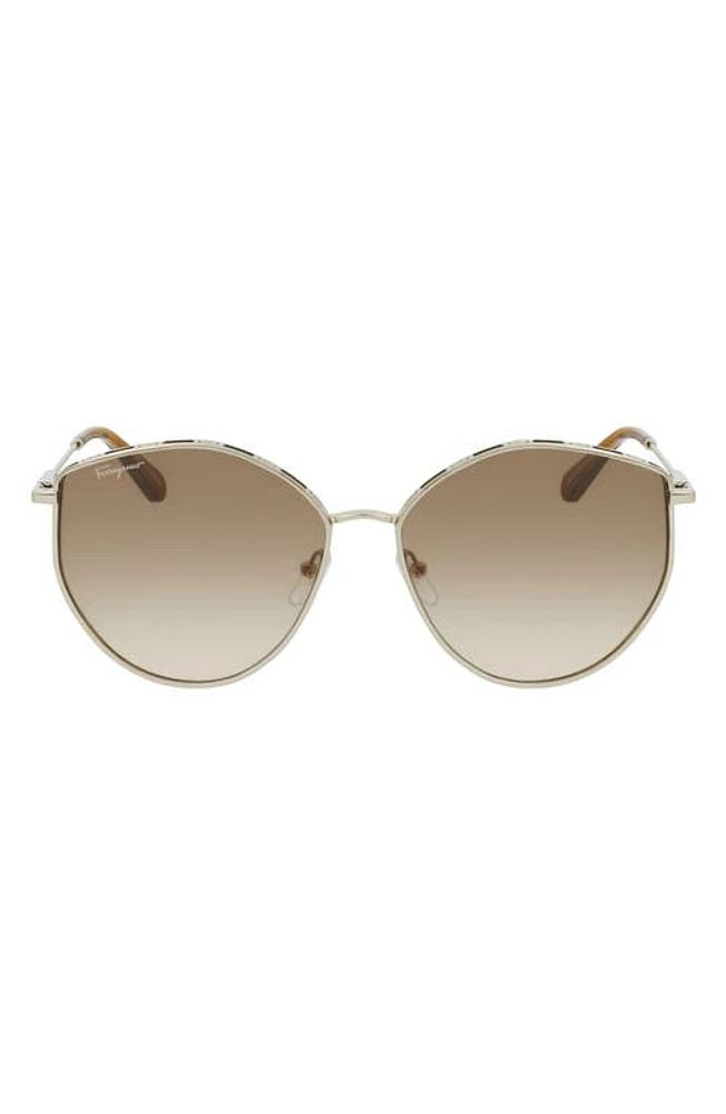 FERRAGAMO Gancini Tea Cup 59mm Gradient Round Sunglasses in Gold/Caramel at Nordstrom