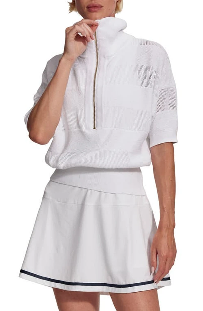 Varley Kembria Mesh Stripe Half Zip Top in White at Nordstrom, Size Small