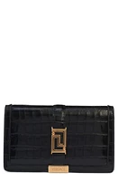 Versace La Greca Croc Embossed Leather Wallet on a Chain in Black/Versace Gold at Nordstrom