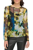 DKNY Tie Dye Mesh Top Citrine/Black Multi at Nordstrom,