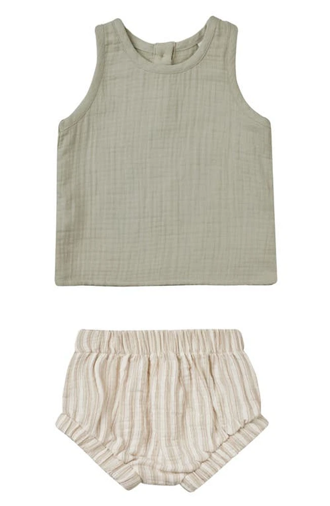 QUINCY MAE Organic Cotton Tank & Stripe Bloomers Set Sage at Nordstrom,