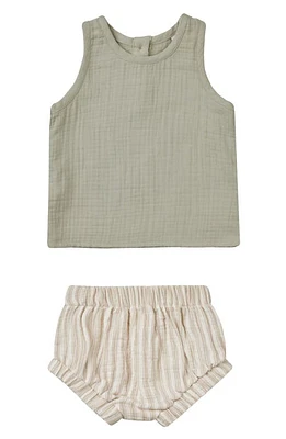 QUINCY MAE Organic Cotton Tank & Stripe Bloomers Set Sage at Nordstrom,