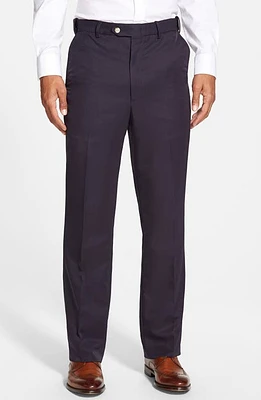 Berle Self Sizer Waist Flat Front Classic Fit Microfiber Trousers Navy at Nordstrom, X