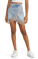 BLANKNYC Rhinestone Fringe Denim Miniskirt in Heart And Soul at Nordstrom, Size 31