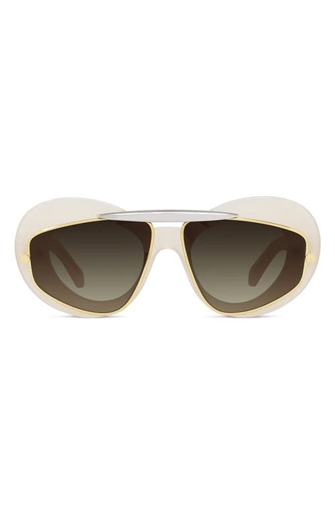 Loewe Double Frame 47mm Small Cat Eye Sunglasses in Ivory /Gradient Brown at Nordstrom