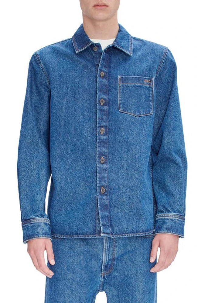 A. P.C. Vittorio Denim Button-Up Shirt Jacket Ial Washed Indigo at Nordstrom,