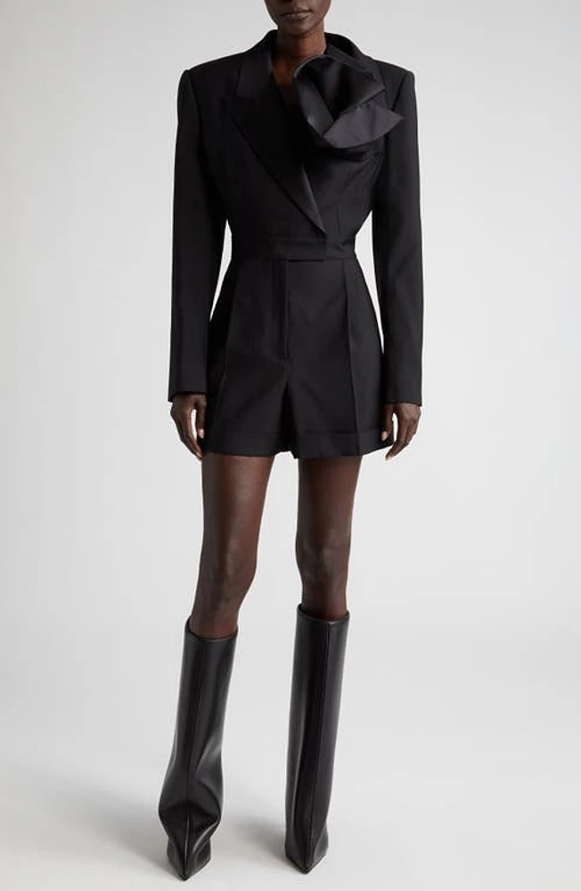 Alexander McQueen Floral Detail Long Sleeve Wool Tuxedo Romper Black at Nordstrom, Us