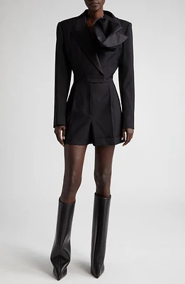 Alexander McQueen Floral Detail Long Sleeve Wool Tuxedo Romper Black at Nordstrom, Us