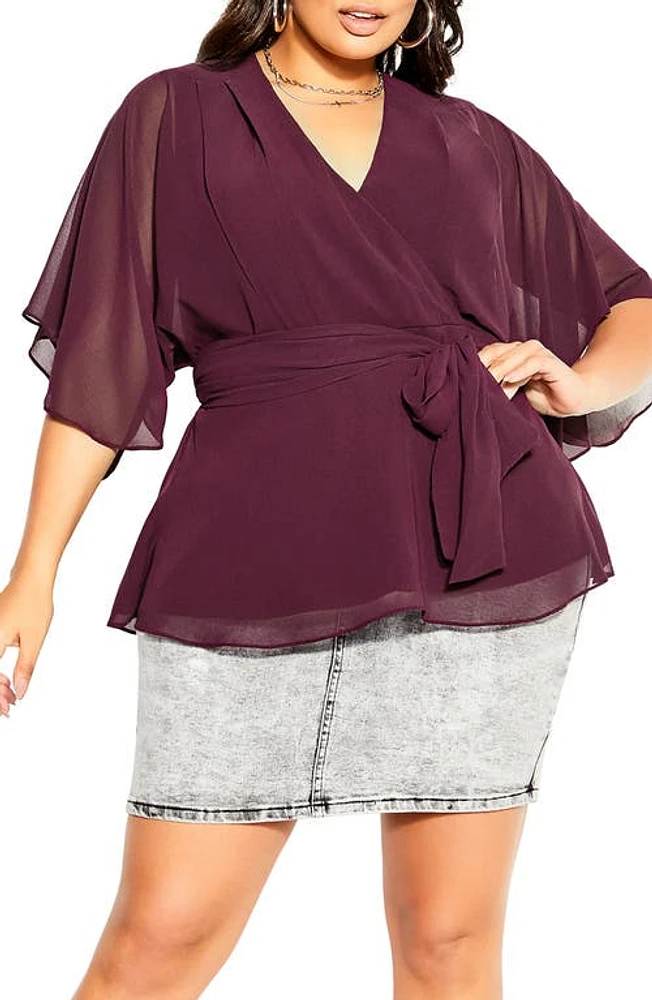 City Chic Elegant Faux Wrap Top in Spiced Plum at Nordstrom, Size Xs